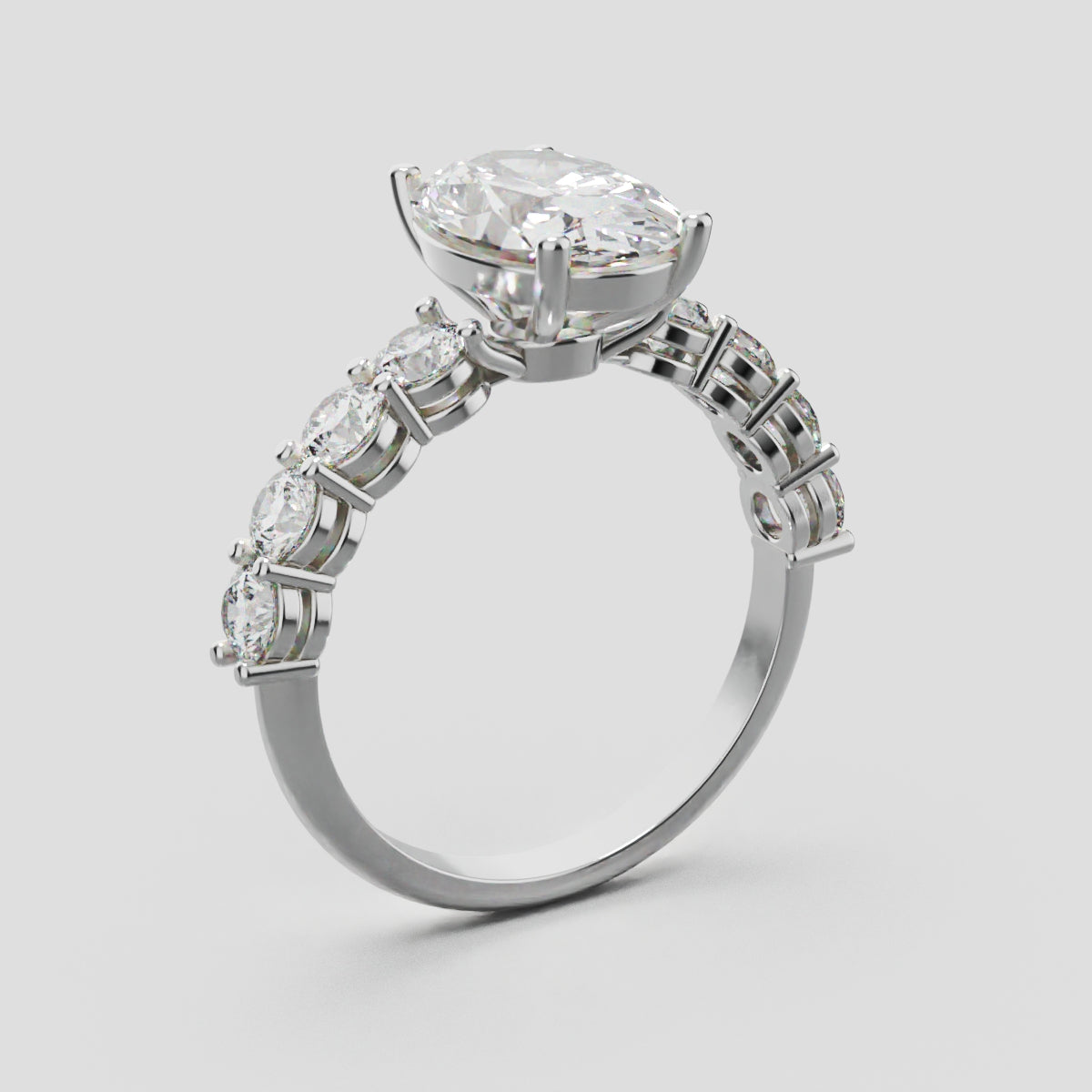 Fiume, 2ct oval lab grown diamond engagement ring, 3mm Side Stones, 18K white gold - ne