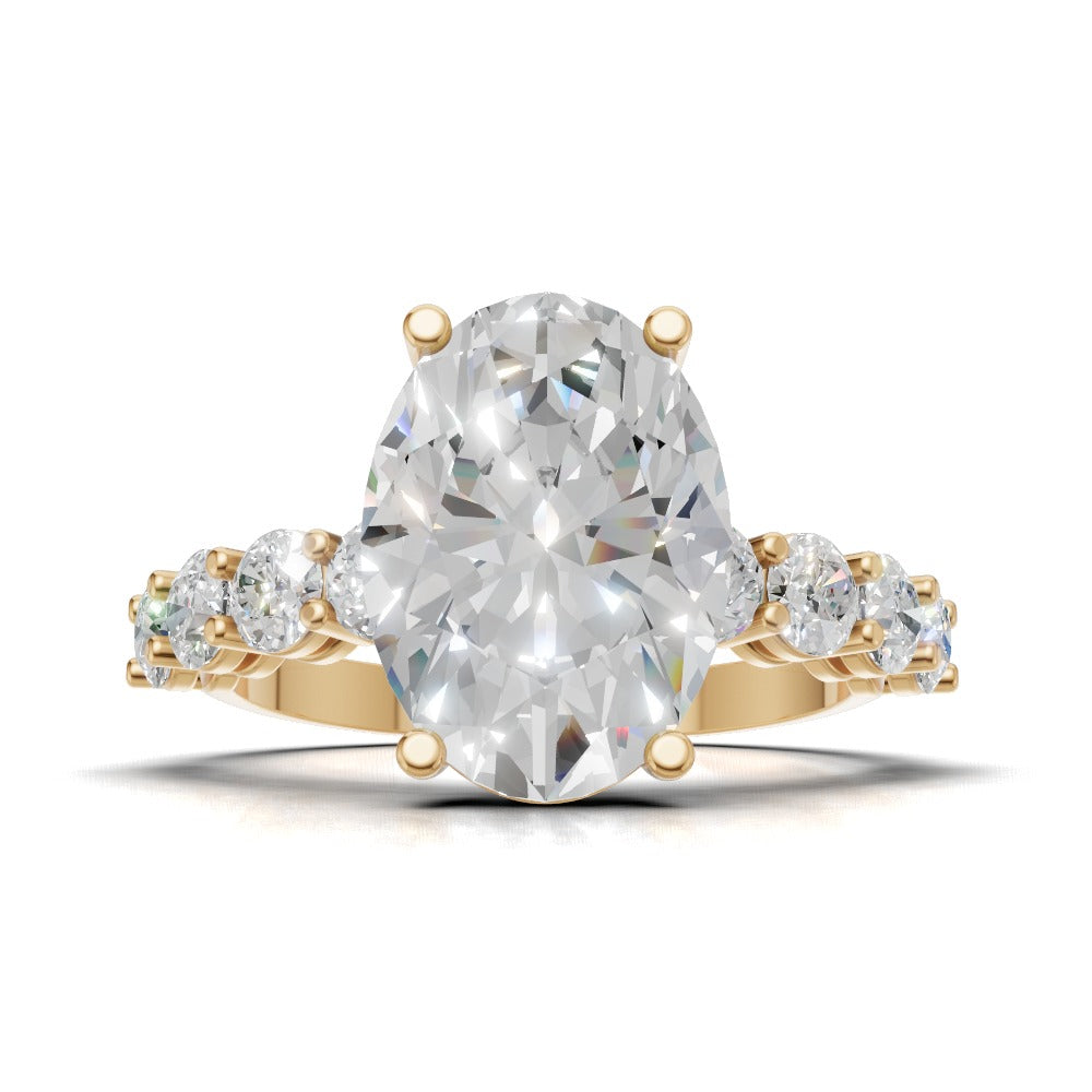 Fiume, 3ct oval lab grown diamond engagement ring, 3mm Side Stones, 18K yellow gold - view 4