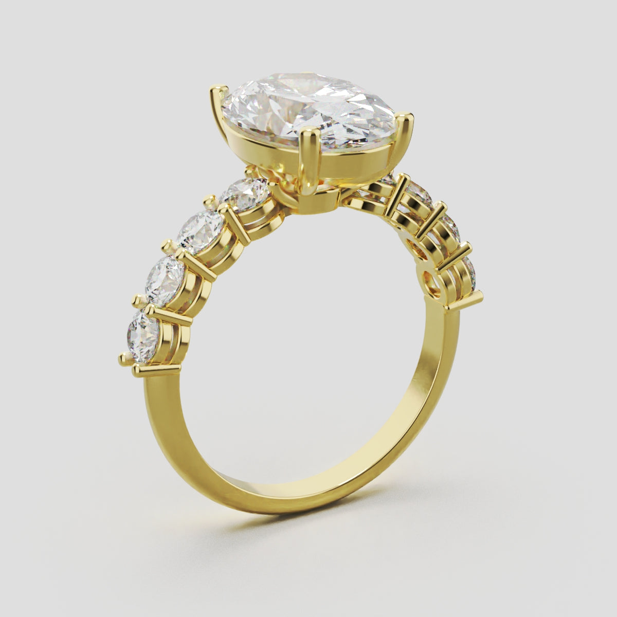 Fiume, 3ct oval lab grown diamond engagement ring, 3mm Side Stones, 18K yellow gold - ne