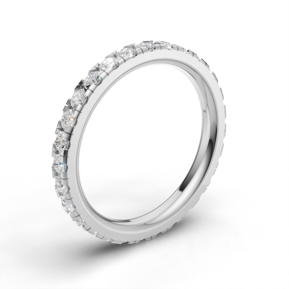 Full Eternity Pave 1.7mm lab grown diamond wedding band, 18K white gold - ne