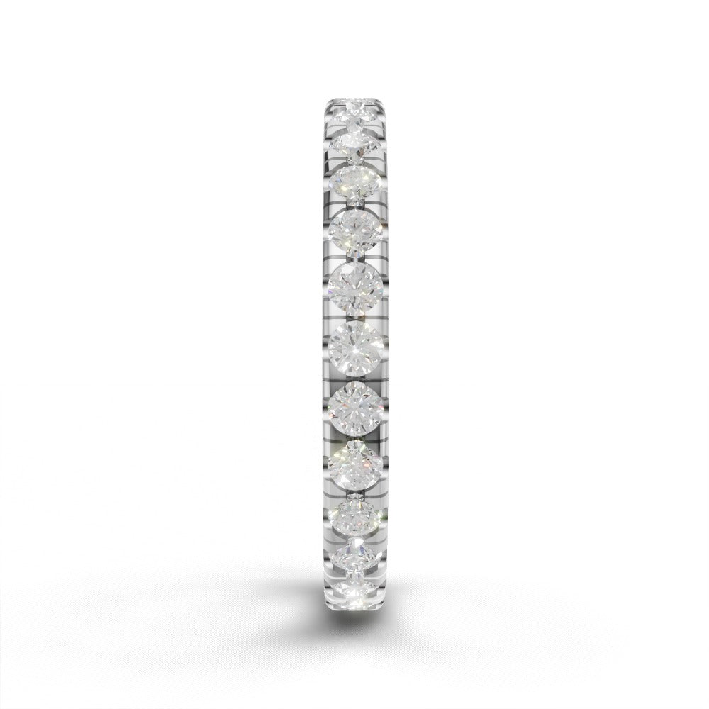 Full Eternity Pave 1.7mm lab grown diamond wedding band, 18K white gold - side view