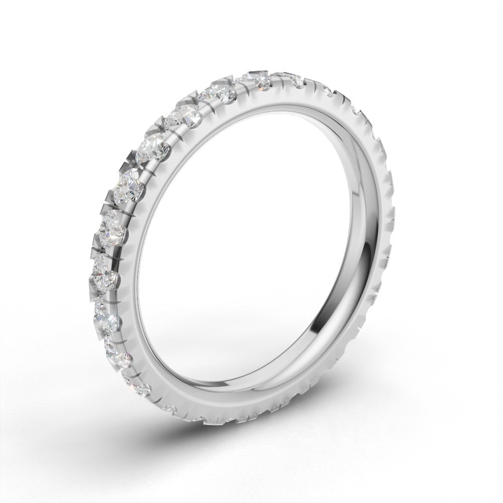 Full Eternity Pave 2.2mm lab grown diamond wedding band, 18K white gold - ne