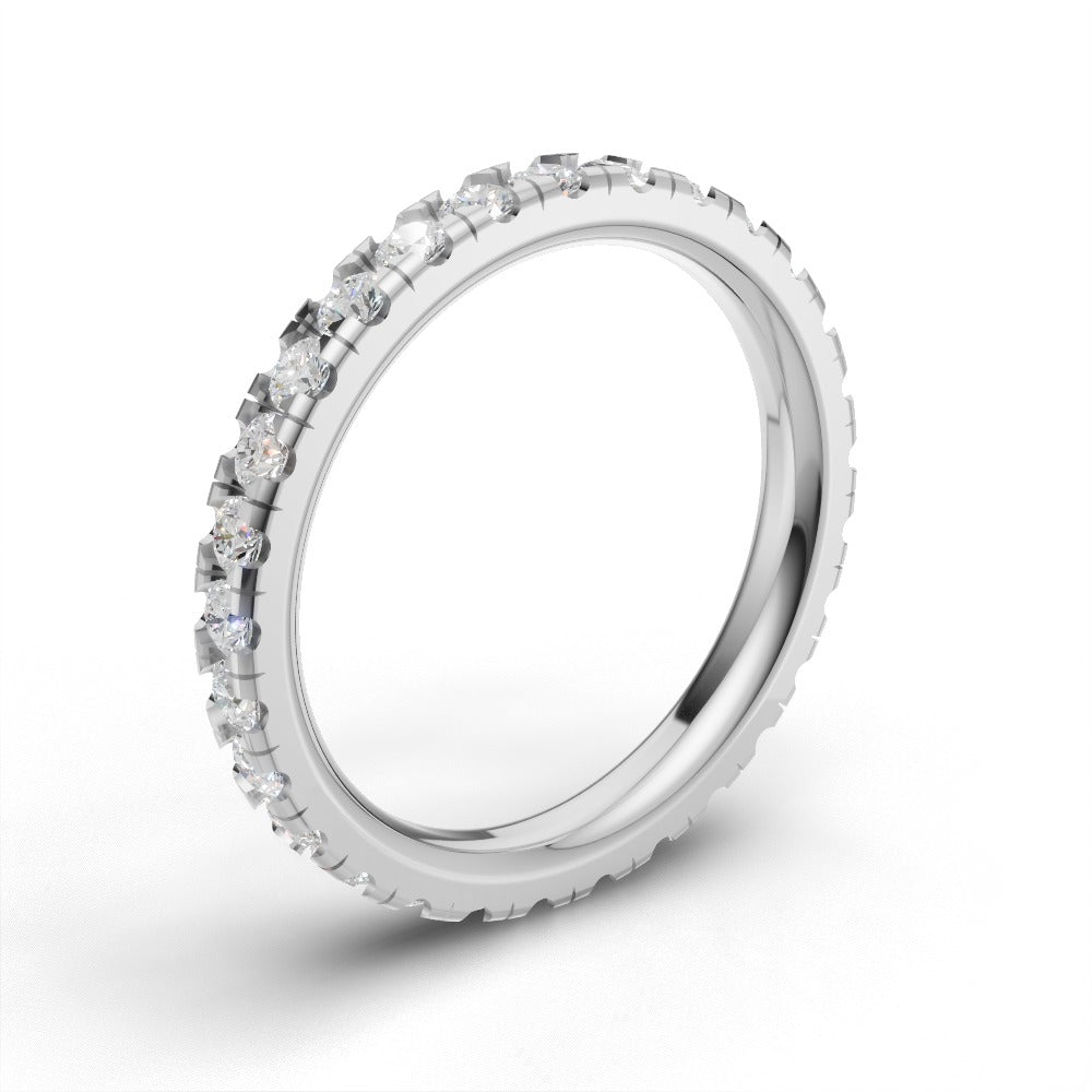 Full Eternity Pave 2mm lab grown diamond wedding band, 18K white gold - ne