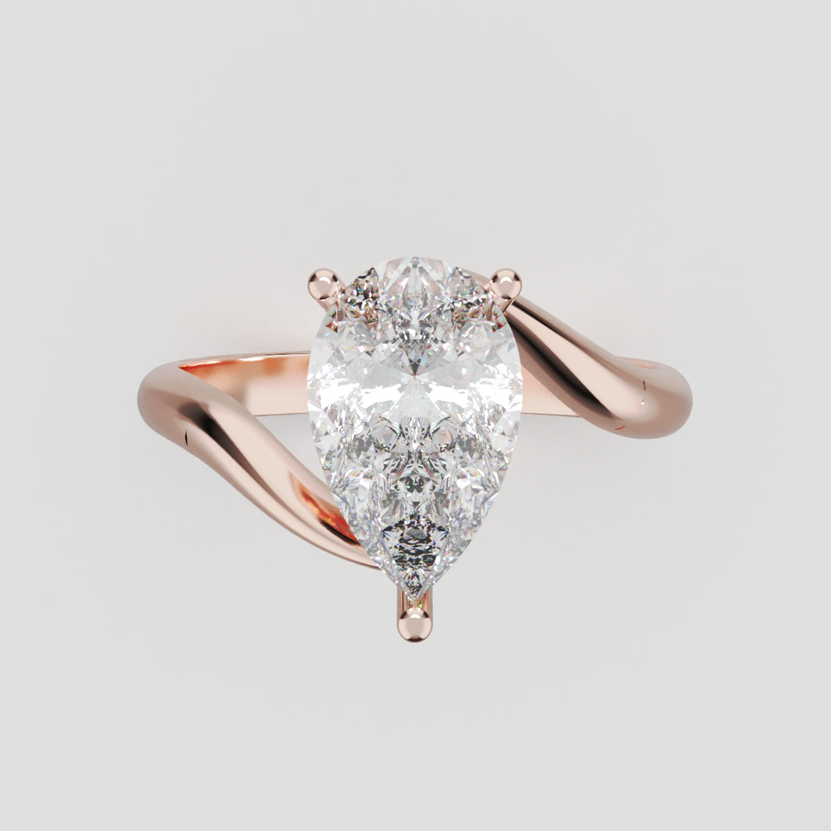 Spirale, 1.5ct pear lab grown diamond engagement ring, Bypass, 18K rose gold - front view