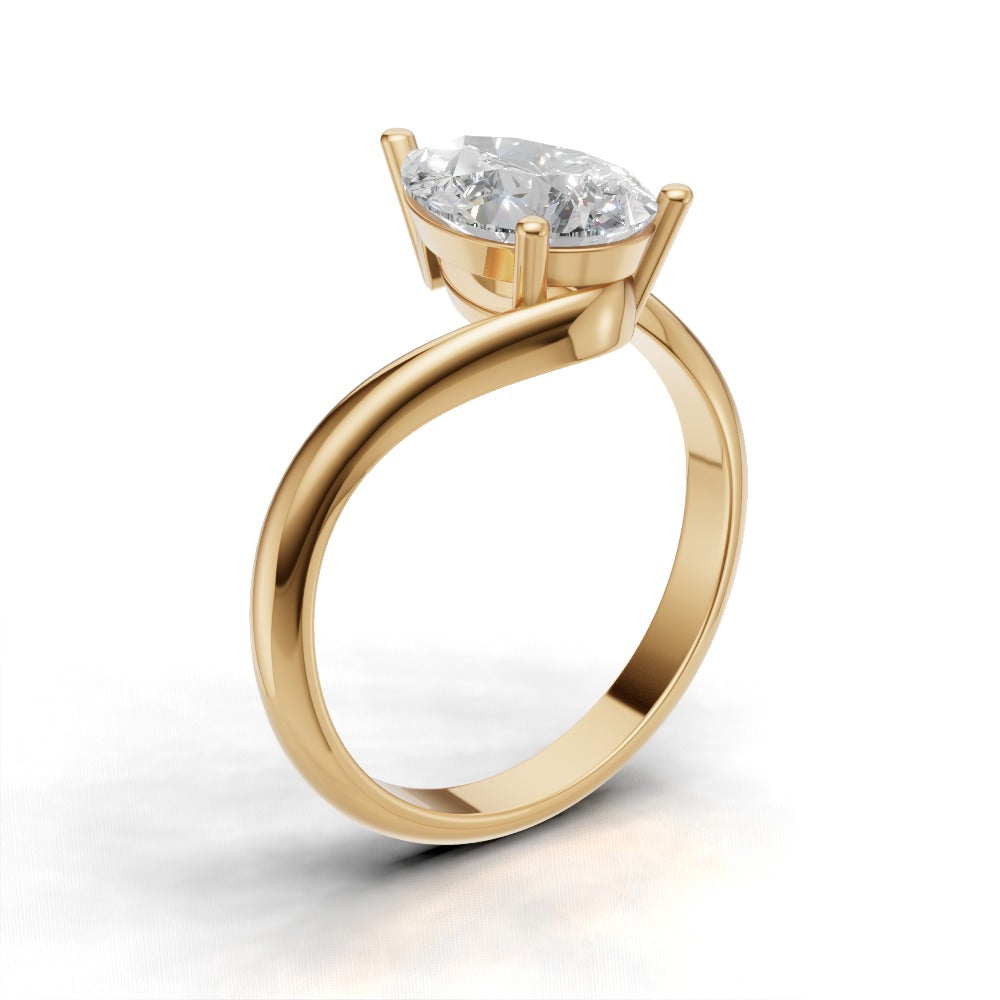 Spirale, 1.5ct pear lab grown diamond engagement ring, Bypass, 18K yellow gold - ne