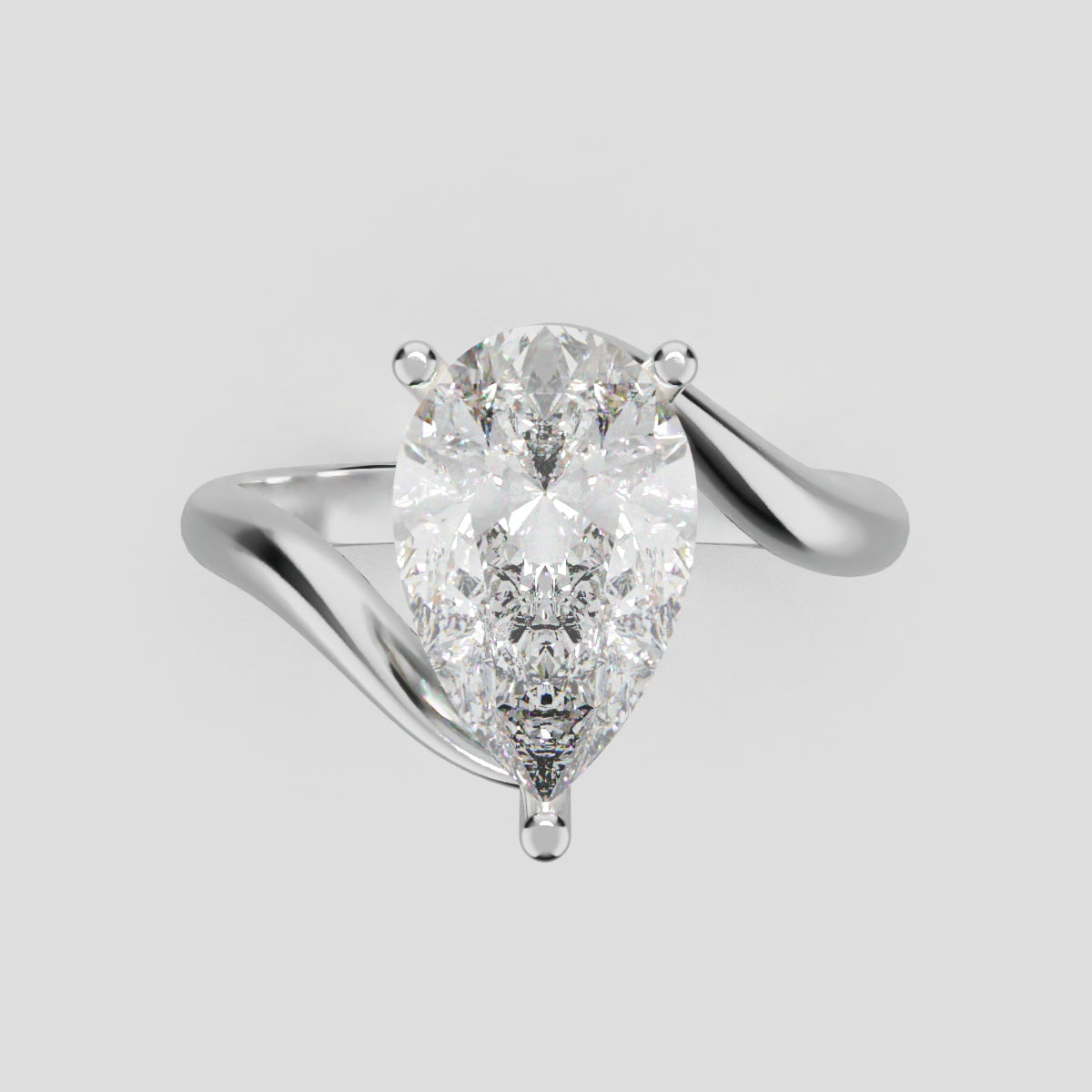 Spirale, 2ct pear lab grown diamond engagement ring, Bypass, 18K white gold - front view