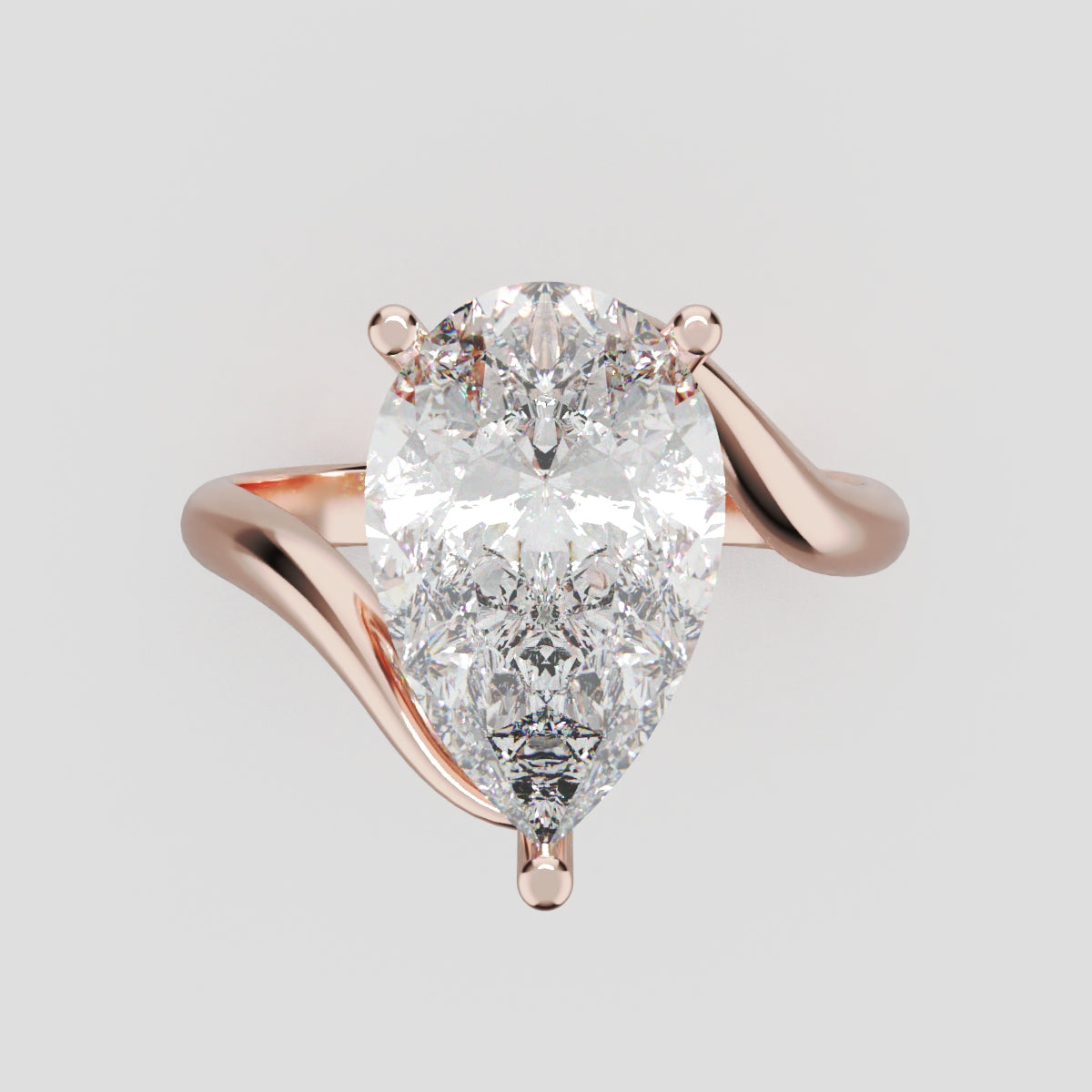 Spirale, 3ct pear lab grown diamond engagement ring, Bypass, 18K rose gold - front view
