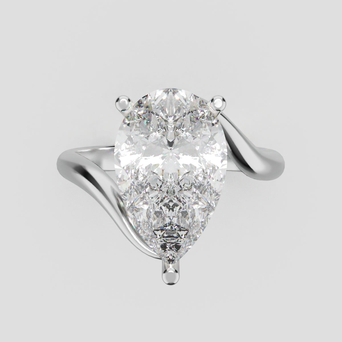 Spirale, 3ct pear lab grown diamond engagement ring, Bypass, 18K white gold - front view
