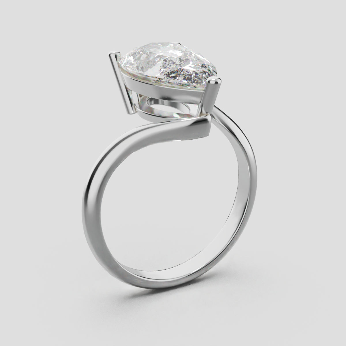 Spirale, 3ct pear lab grown diamond engagement ring, Bypass, 18K white gold - ne