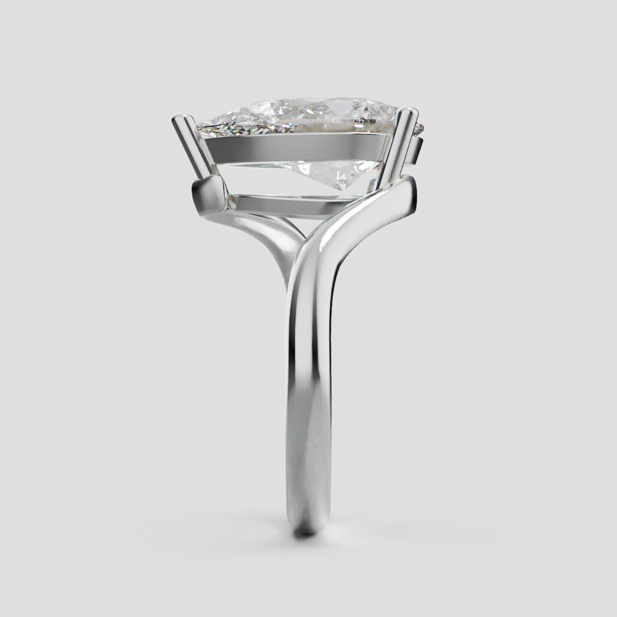 Spirale, 3ct pear lab grown diamond engagement ring, Bypass, 18K white gold - side view