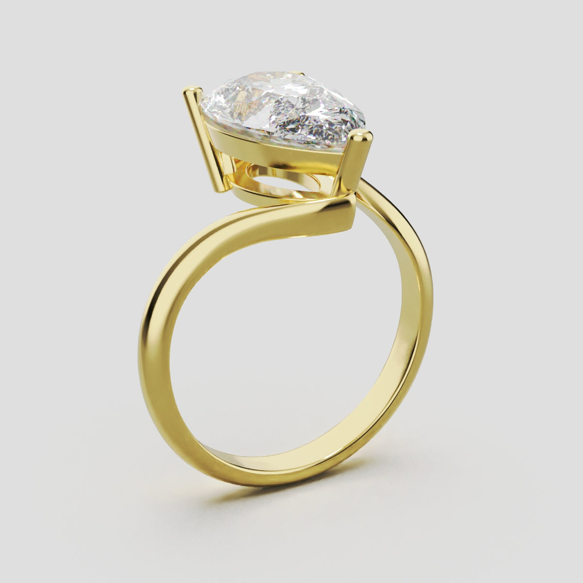 Spirale, 3ct pear lab grown diamond engagement ring, Bypass, 18K yellow gold - ne