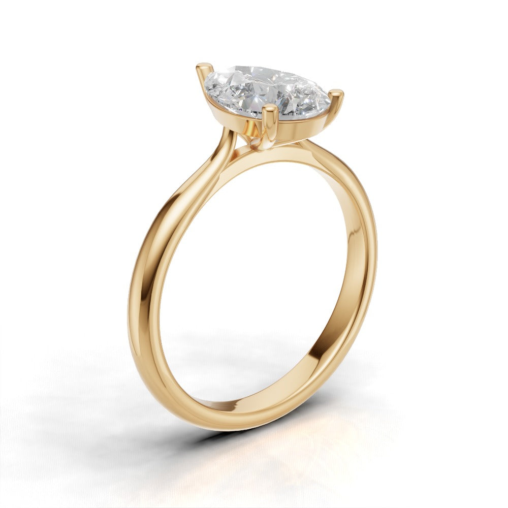 Guglia, 1.5ct pear lab grown diamond engagement ring, Cathedral, 18K yellow gold - ne