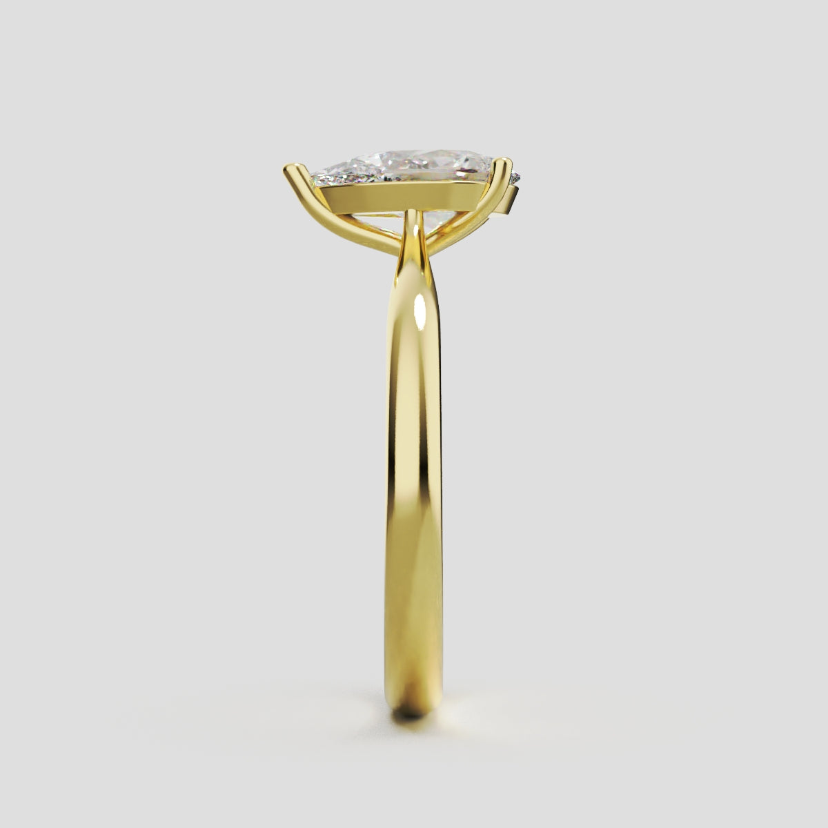 Guglia, 1ct pear lab grown diamond engagement ring, Cathedral, 18K yellow gold - side view