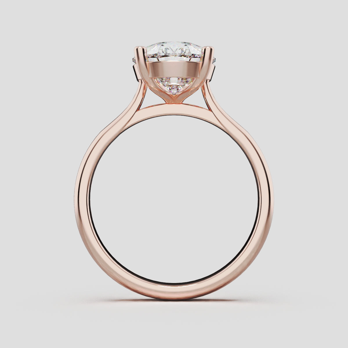 Guglia, 3ct pear lab grown diamond engagement ring, Cathedral, 18K rose gold - through finger