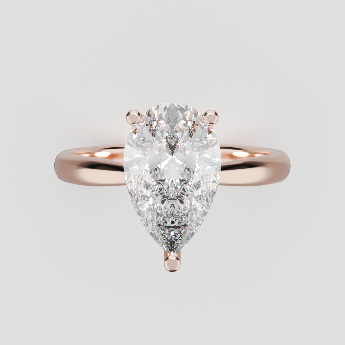 Campanile, 2ct pear lab grown diamond engagement ring, Cathedral Hidden Halo Bridge, 18K rose gold - front view