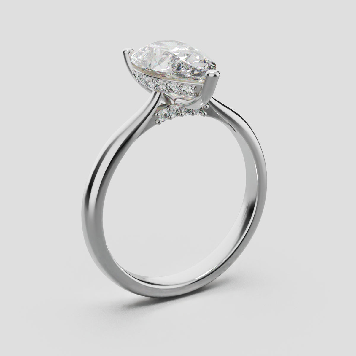Campanile, 2ct pear lab grown diamond engagement ring, Cathedral Hidden Halo Bridge, 18K white gold - ne