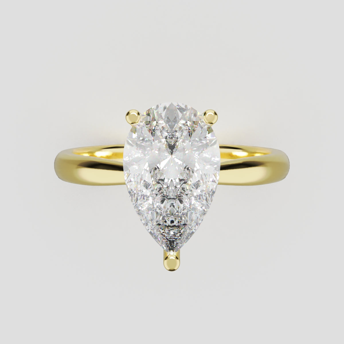 Campanile, 2ct pear lab grown diamond engagement ring, Cathedral Hidden Halo Bridge, 18K yellow gold - front view