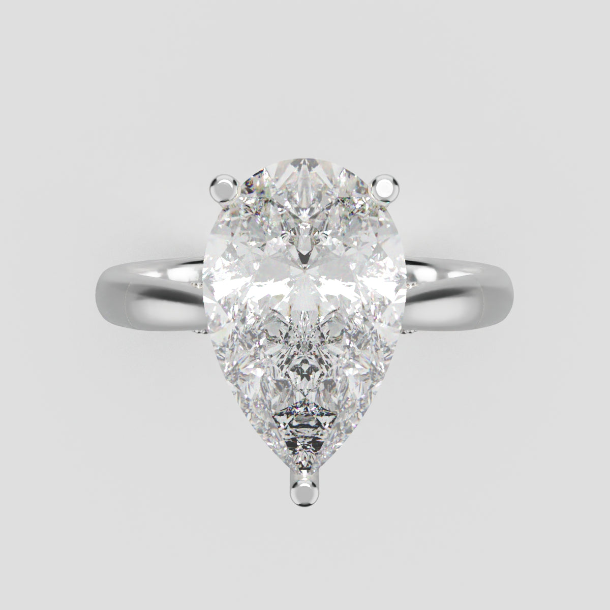 Campanile, 3ct pear lab grown diamond engagement ring, Cathedral Hidden Halo Bridge, 18K white gold - front view