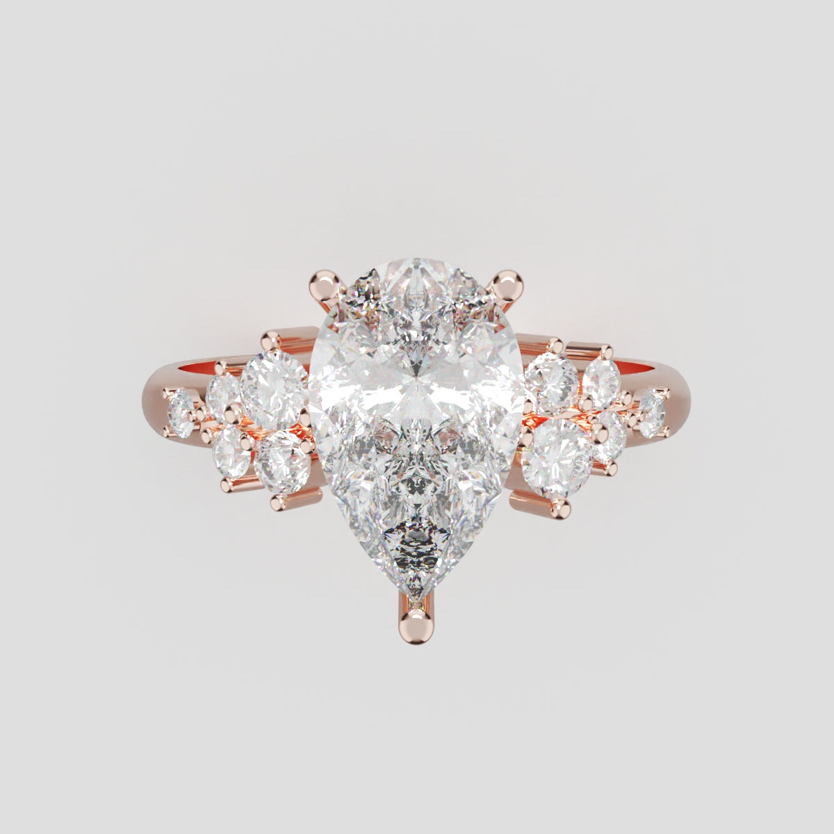 Nido, 1.5ct pear lab grown diamond engagement ring, Cluster, 18K rose gold - front view
