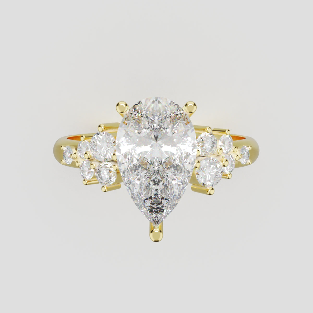 Nido, 1.5ct pear lab grown diamond engagement ring, Cluster, 18K yellow gold - front view