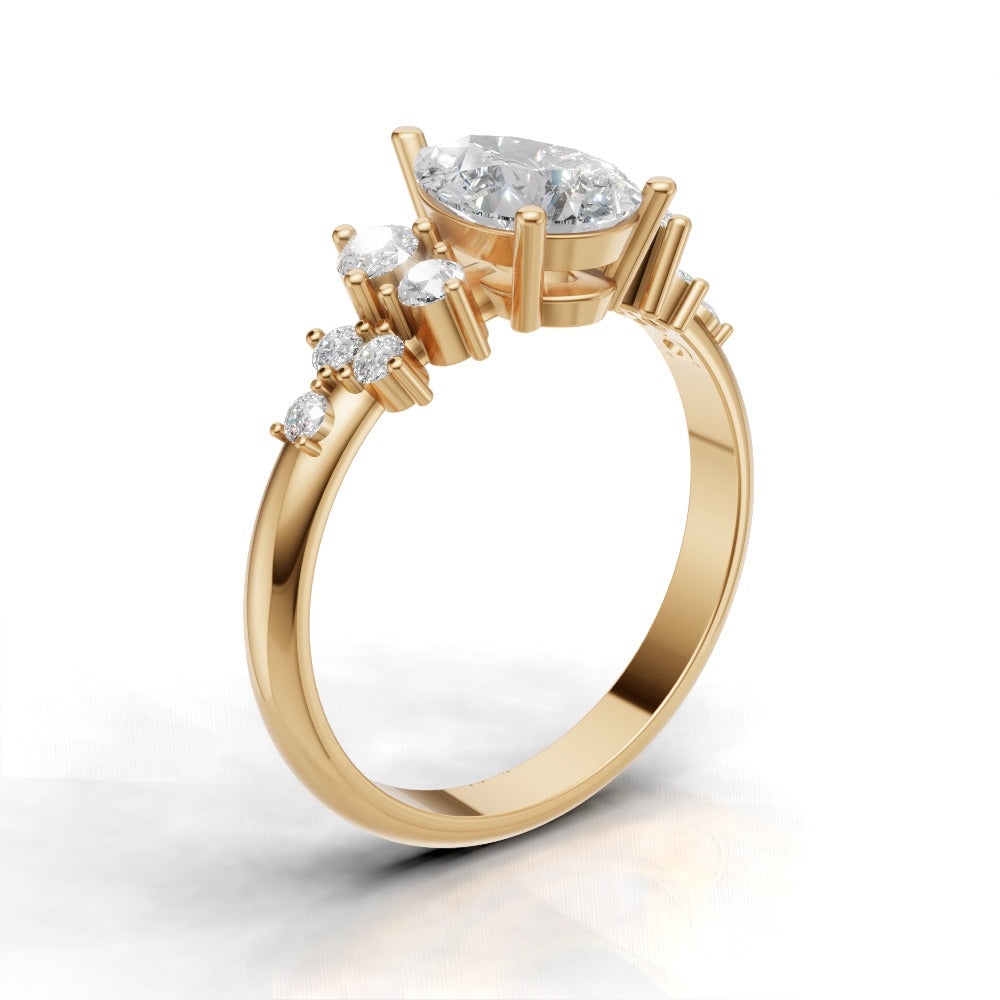 Nido, 1ct pear lab grown diamond engagement ring, Cluster, 18K yellow gold - ne