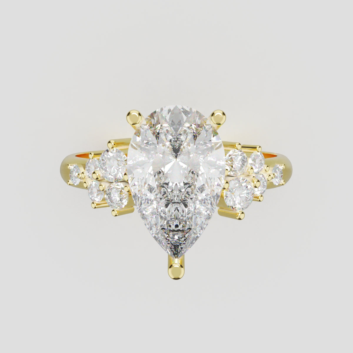 Nido, 2ct pear lab grown diamond engagement ring, Cluster, 18K yellow gold - front view