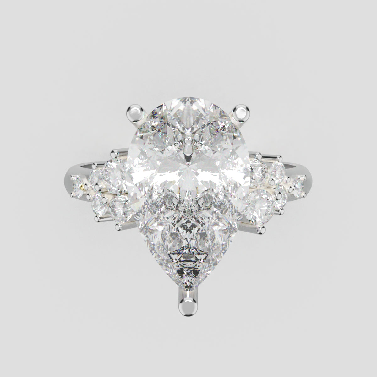 Nido, 3ct pear lab grown diamond engagement ring, Cluster, 18K white gold - front view