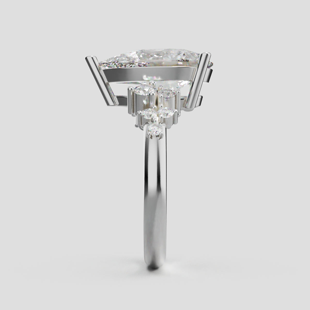 Nido, 3ct pear lab grown diamond engagement ring, Cluster, 18K white gold - side view