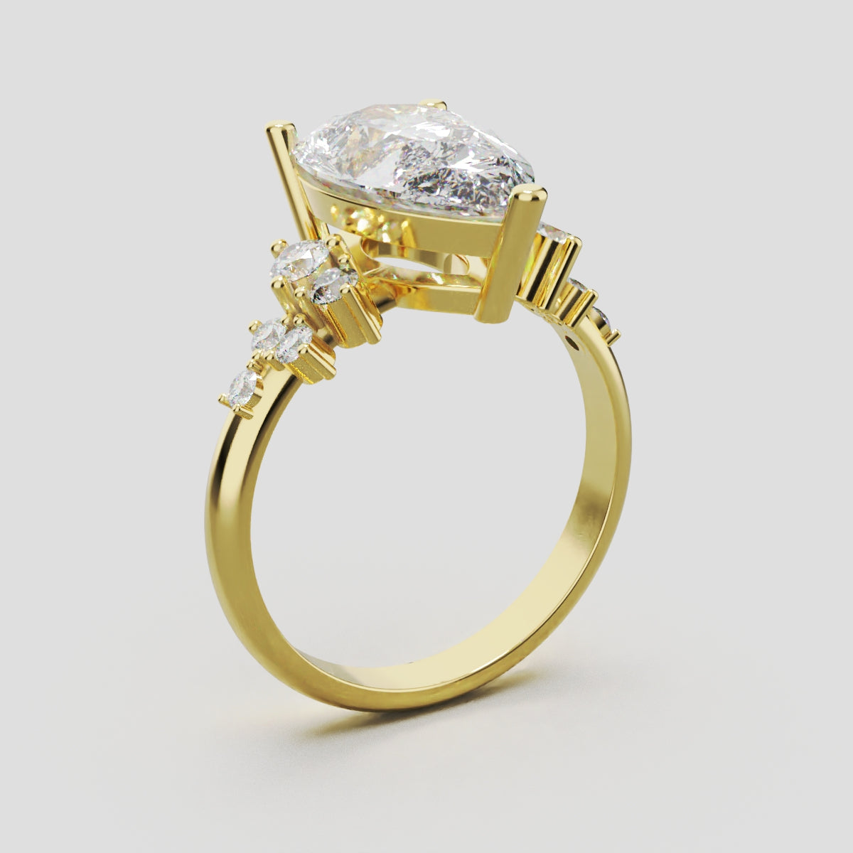 Nido, 3ct pear lab grown diamond engagement ring, Cluster, 18K yellow gold - ne