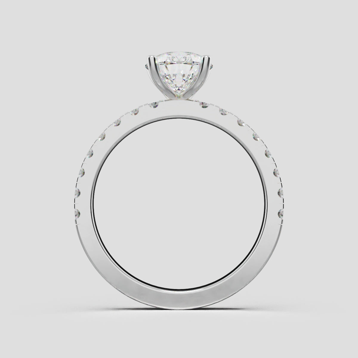 Brezza, 1.5ct pear lab grown diamond engagement ring, 1.8mm Pave, 5 Prongs, 18K white gold - through finger