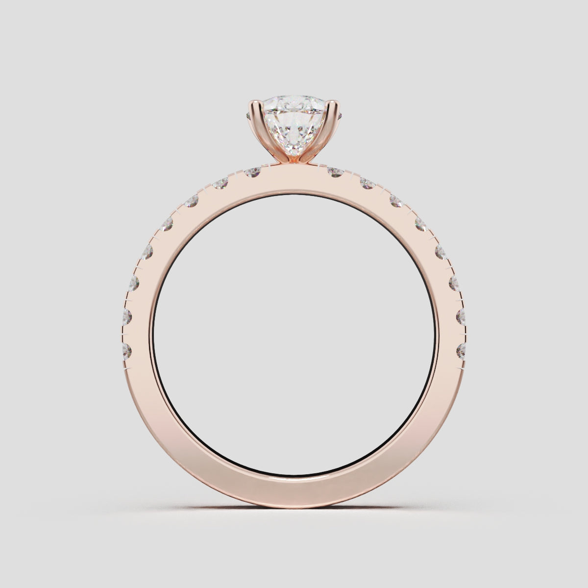 Brezza, 1ct pear lab grown diamond engagement ring, 1.8mm Pave, 5 Prongs, 18K rose gold - through finger