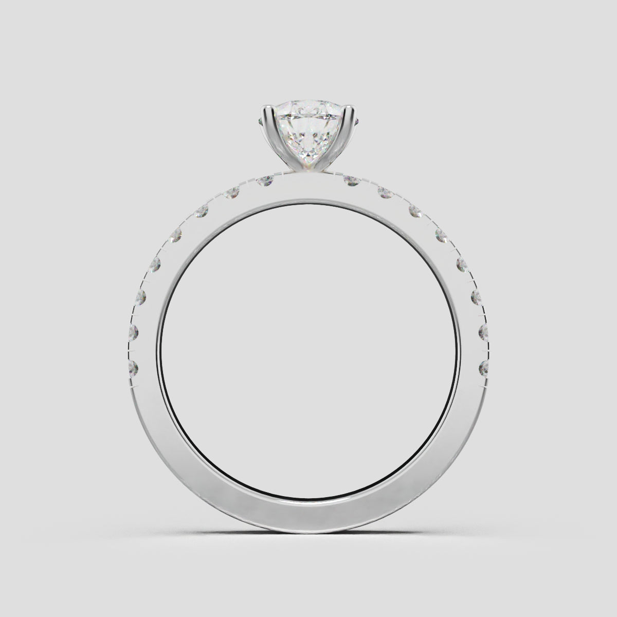 Brezza, 1ct pear lab grown diamond engagement ring, 1.8mm Pave, 5 Prongs, 18K white gold - through finger