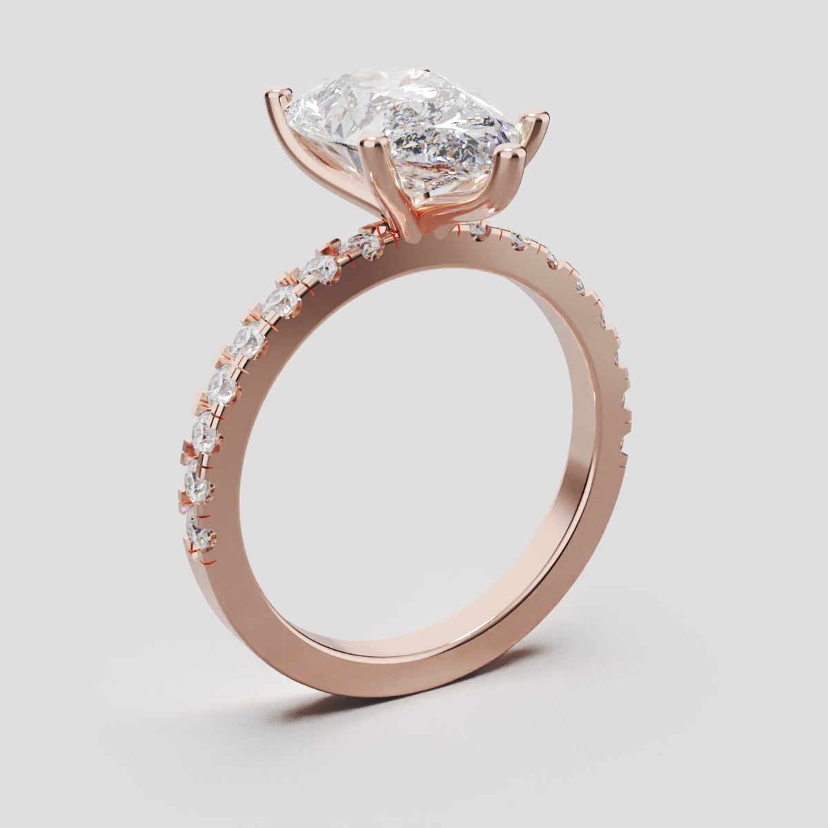 Brezza, 3ct pear lab grown diamond engagement ring, 1.8mm Pave, 5 Prongs, 18K rose gold - ne