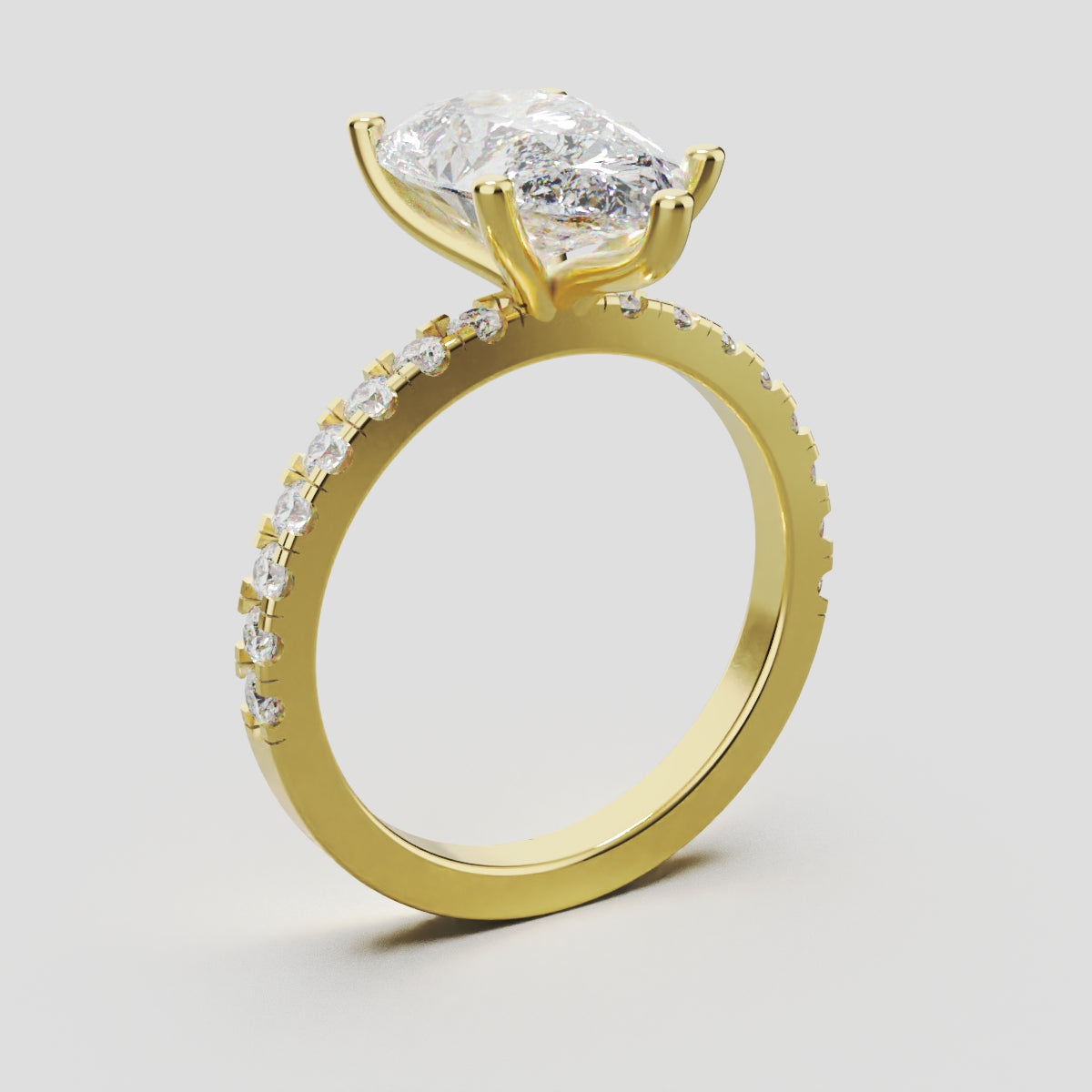 Brezza, 3ct pear lab grown diamond engagement ring, 1.8mm Pave, 5 Prongs, 18K yellow gold - ne