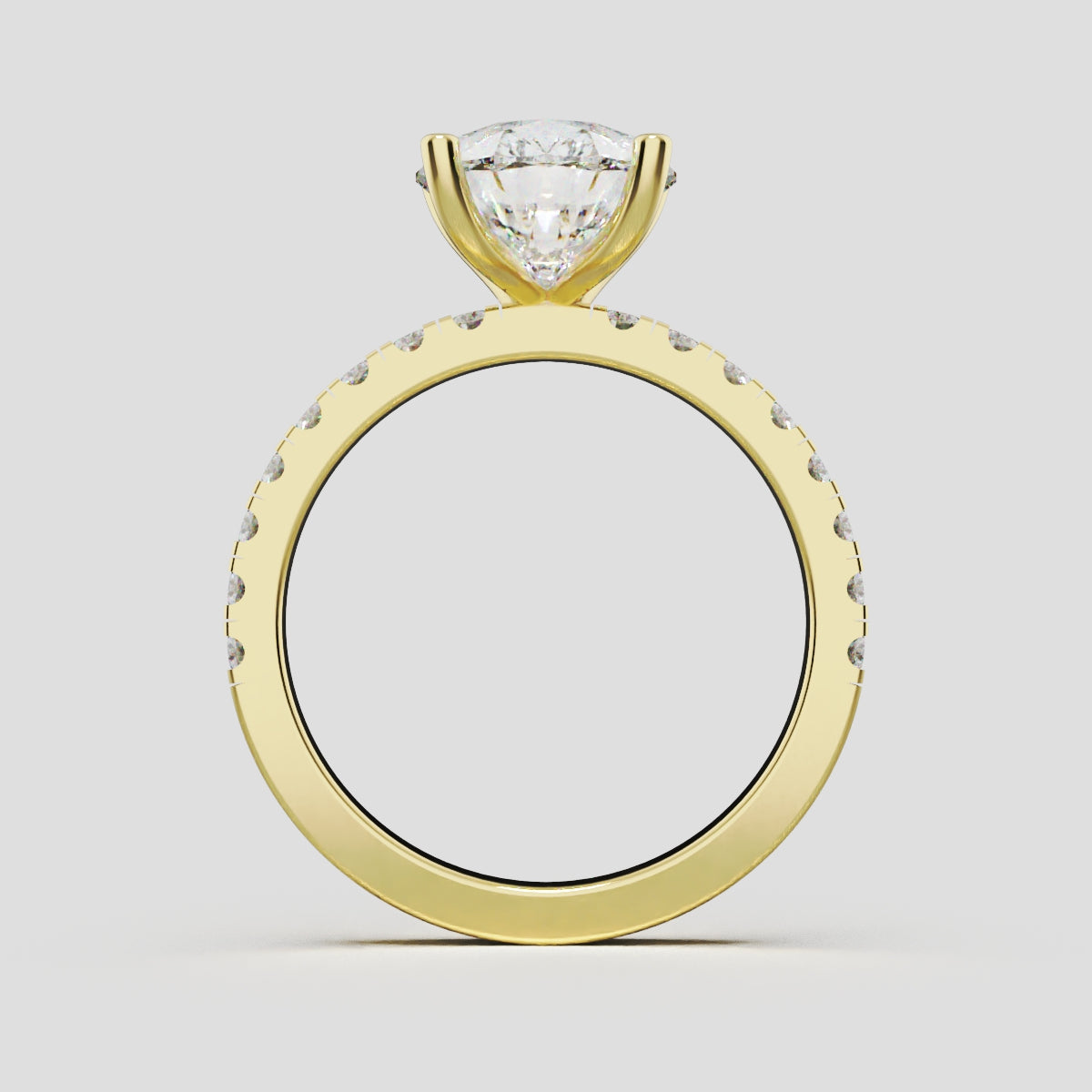 Brezza, 3ct pear lab grown diamond engagement ring, 1.8mm Pave, 5 Prongs, 18K yellow gold - through finger