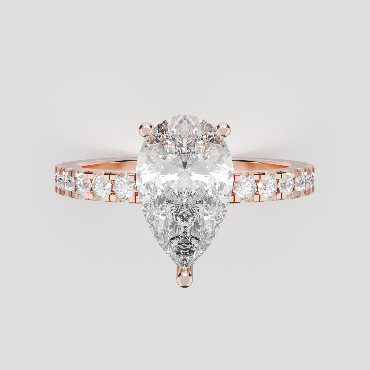 Sussurro, 1.5ct pear lab grown diamond engagement ring, 1.8mm Pave, Hidden Halo, 18K rose gold - front view