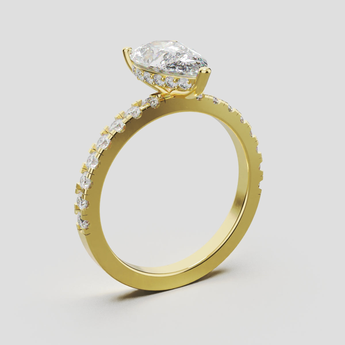 Sussurro, 1.5ct pear lab grown diamond engagement ring, 1.8mm Pave, Hidden Halo, 18K yellow gold - ne