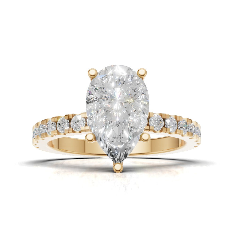 Brezza, 1.5ct pear lab grown diamond engagement ring, 1.8mm Pave, 5 Prongs, 18K yellow gold - view 4