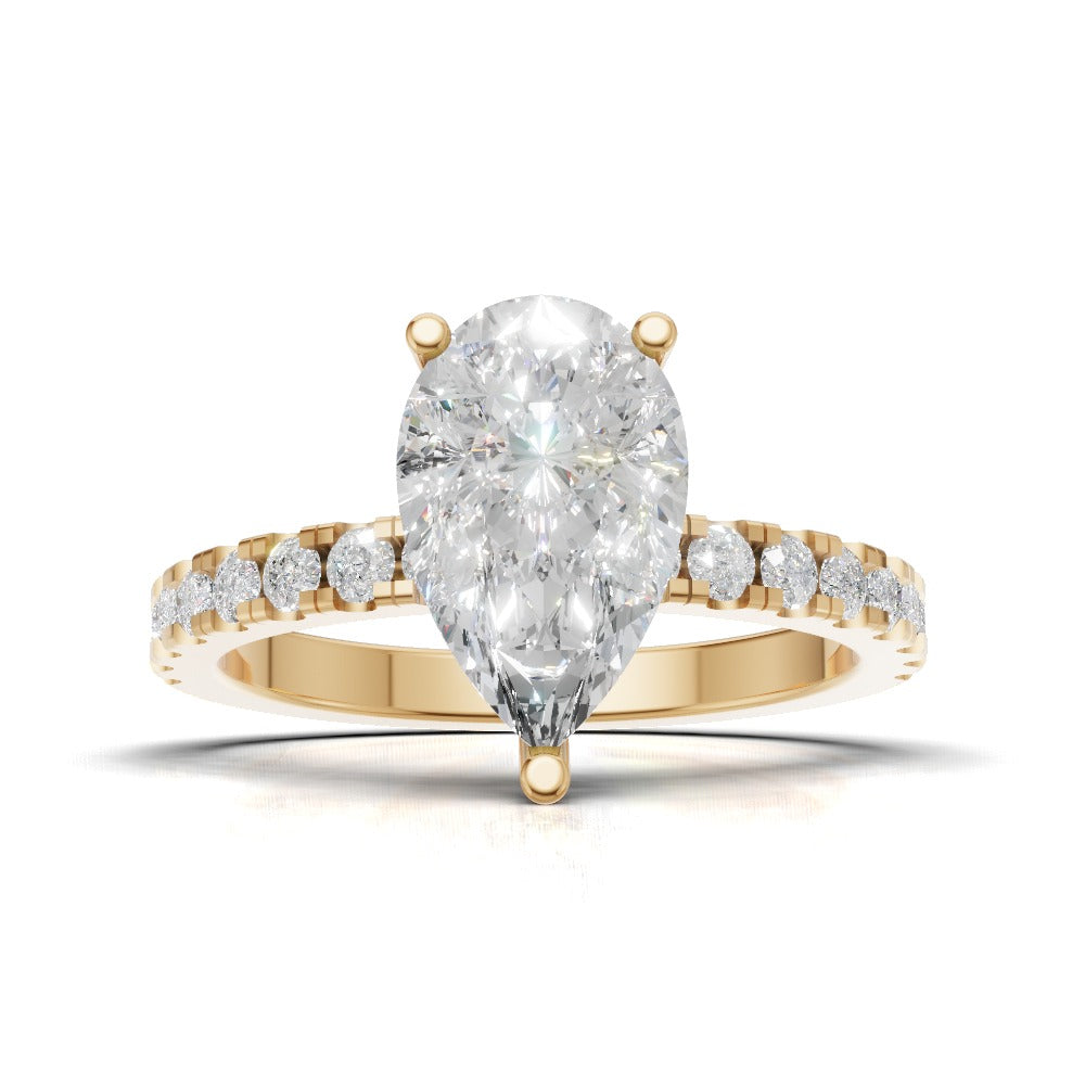 Sussurro, 1.5ct pear lab grown diamond engagement ring, 1.8mm Pave, Hidden Halo, 18K yellow gold - view 4