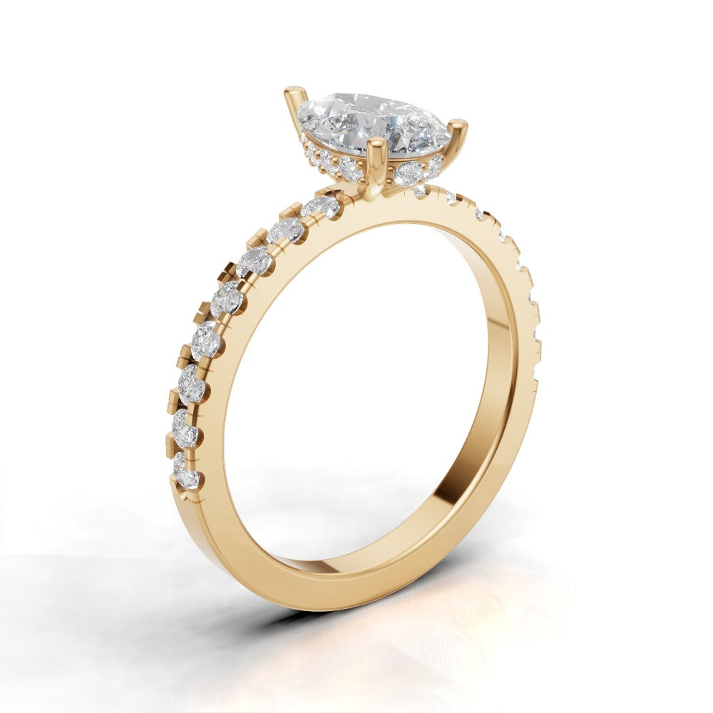 Sussurro, 1ct pear lab grown diamond engagement ring, 1.8mm Pave, Hidden Halo, 18K yellow gold - ne