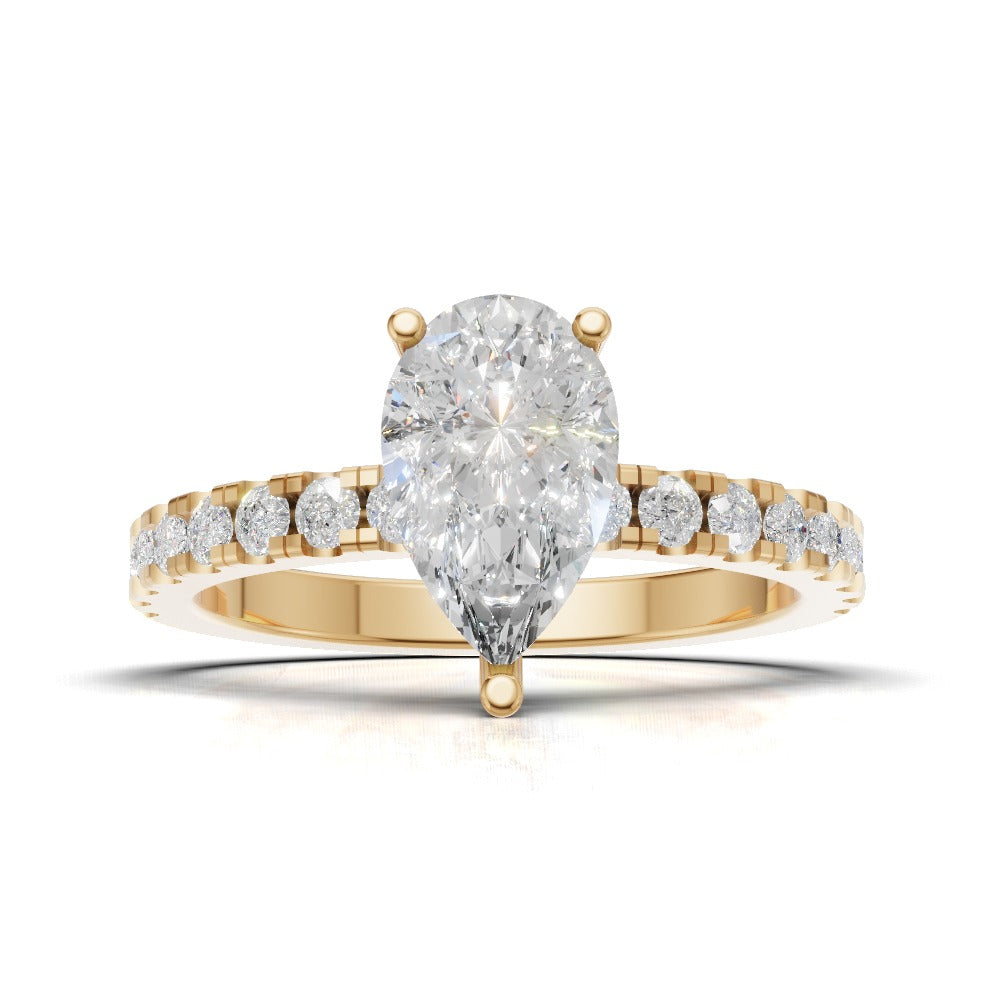 Sussurro, 1ct pear lab grown diamond engagement ring, 1.8mm Pave, Hidden Halo, 18K yellow gold - view 4