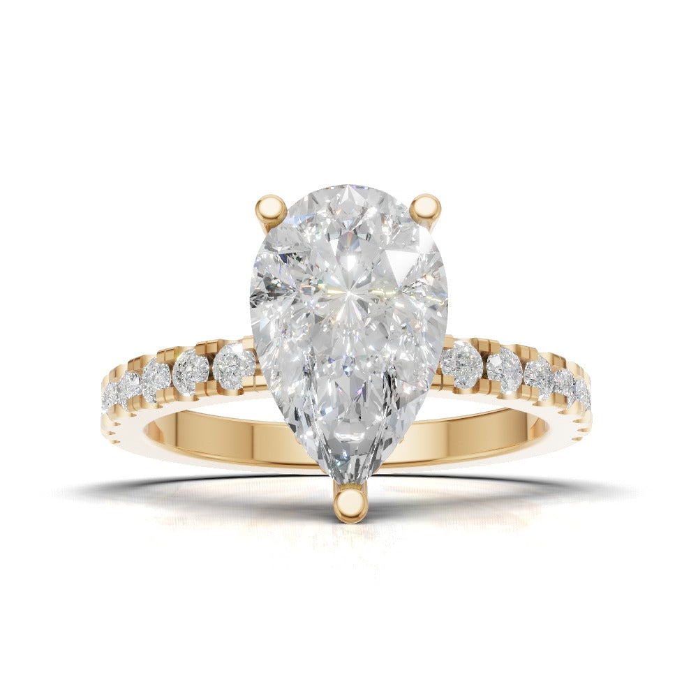 Sussurro, 2ct pear lab grown diamond engagement ring, 1.8mm Pave, Hidden Halo, 18K yellow gold - view 4