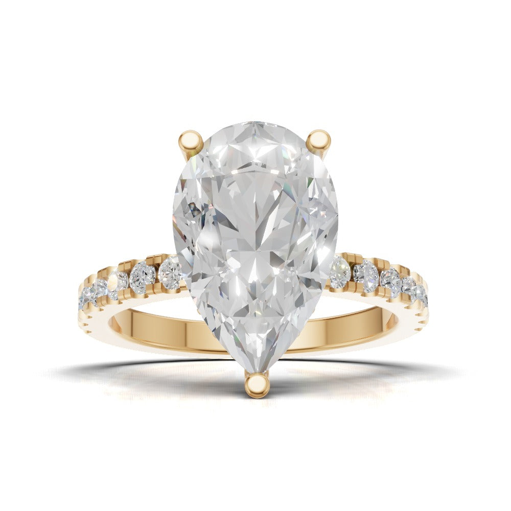 Sussurro, 3ct pear lab grown diamond engagement ring, 1.8mm Pave, Hidden Halo, 18K yellow gold - view 4