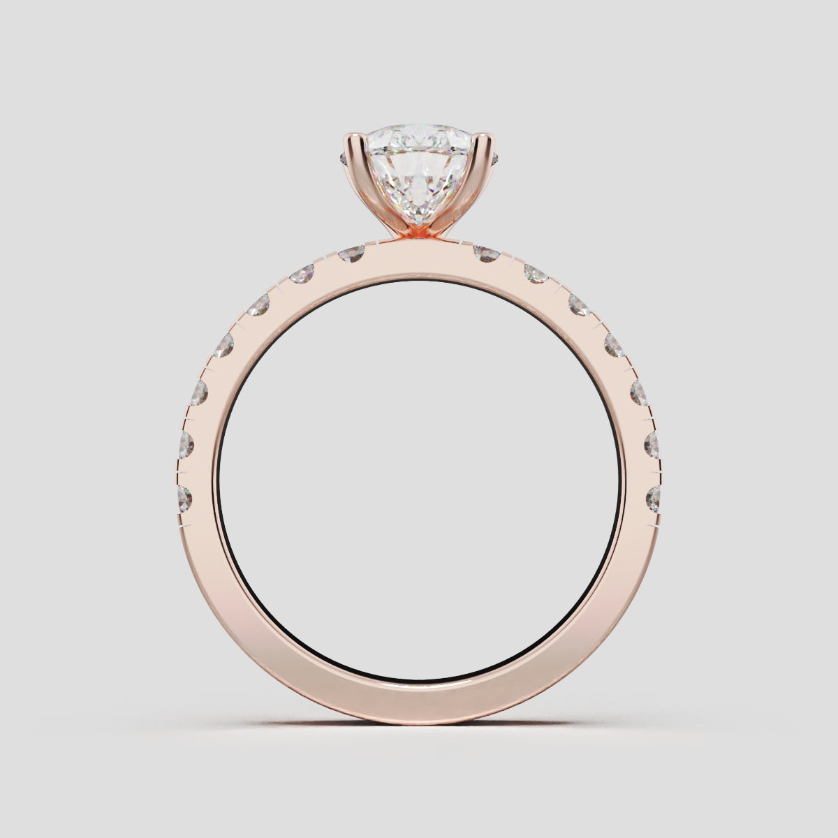 Corrente, 1.5ct pear lab grown diamond engagement ring, 2.0mm Pave, 5 Prongs, 18K rose gold - through finger