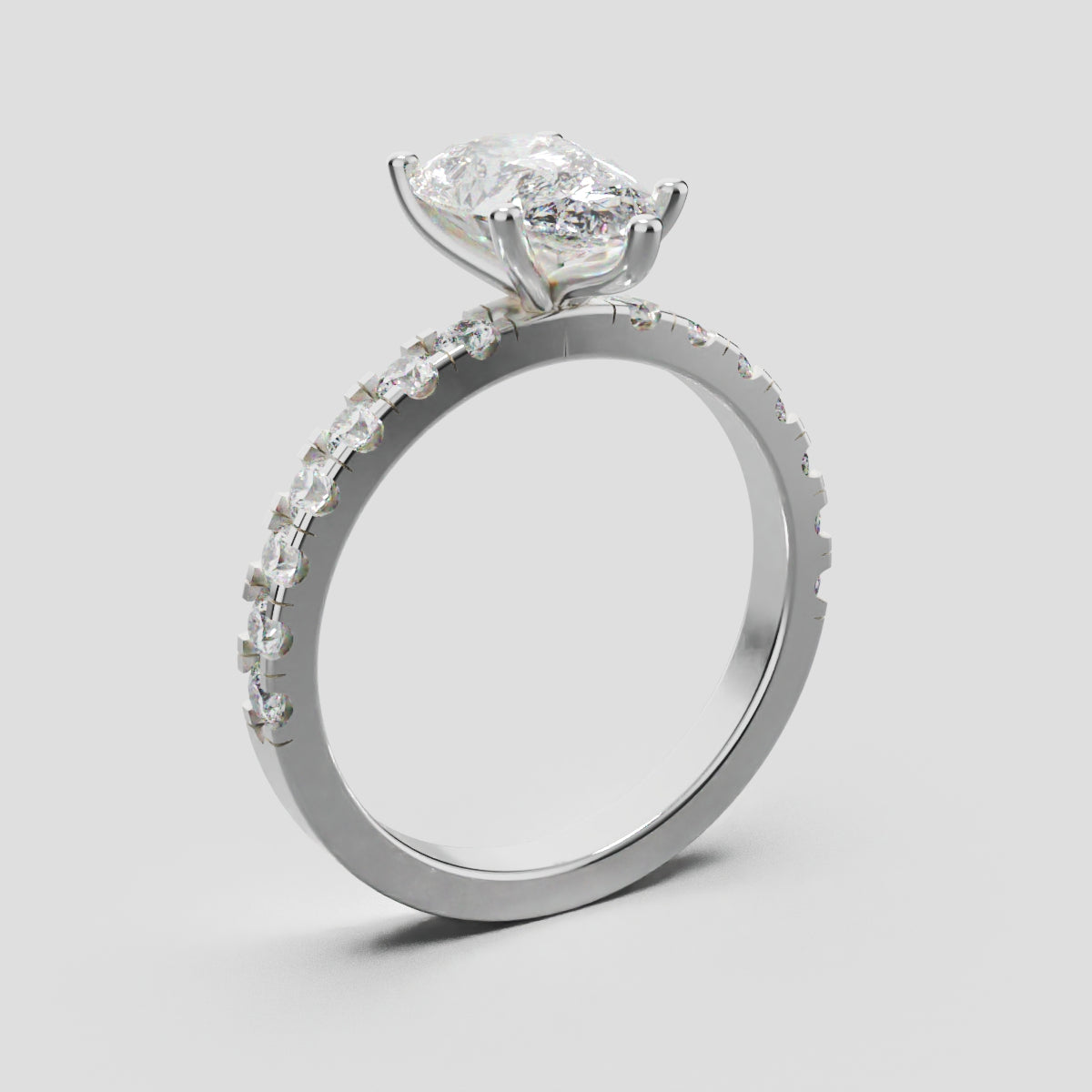Corrente, 1.5ct pear lab grown diamond engagement ring, 2.0mm Pave, 5 Prongs, 18K white gold - ne