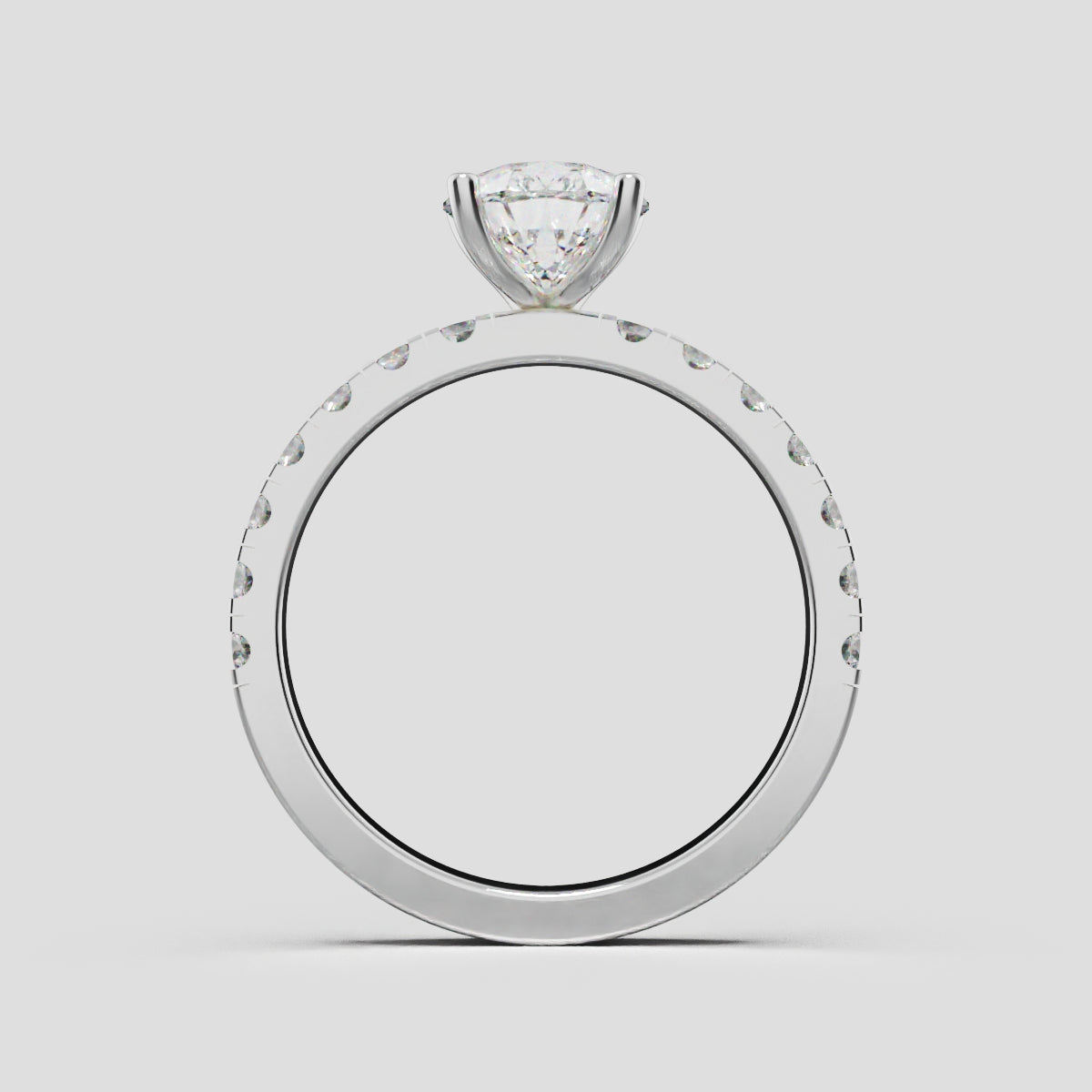 Corrente, 1.5ct pear lab grown diamond engagement ring, 2.0mm Pave, 5 Prongs, 18K white gold - through finger