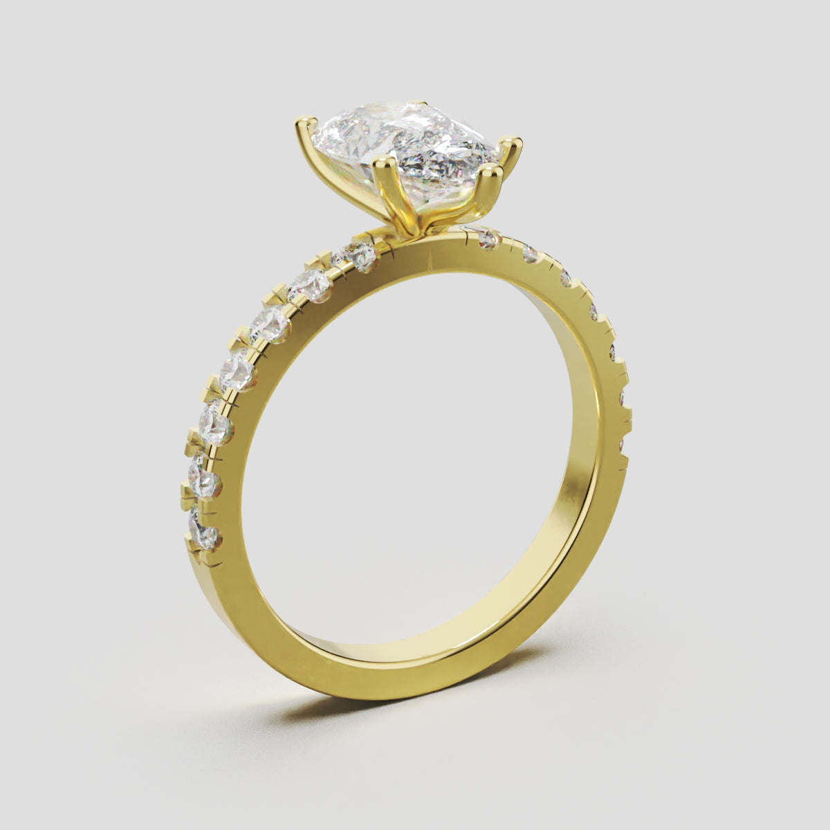 Corrente, 1.5ct pear lab grown diamond engagement ring, 2.0mm Pave, 5 Prongs, 18K yellow gold - ne