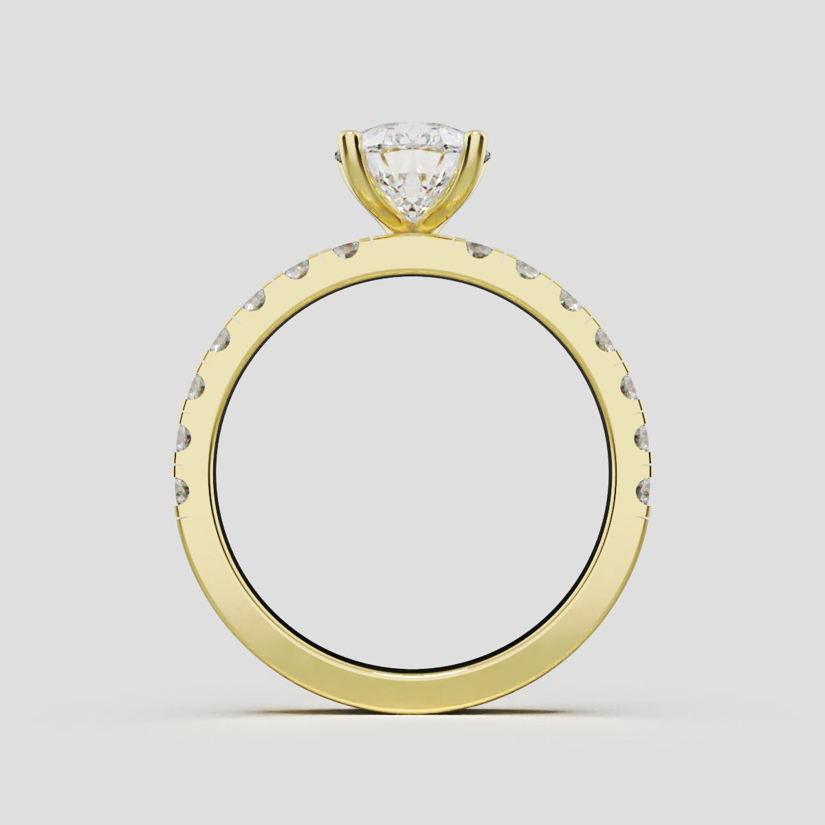 Corrente, 1.5ct pear lab grown diamond engagement ring, 2.0mm Pave, 5 Prongs, 18K yellow gold - through finger