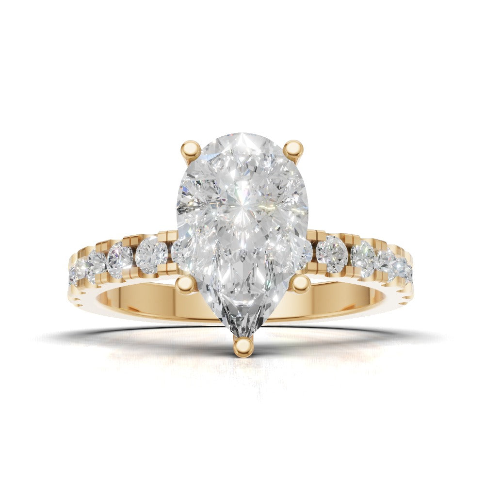 Corrente, 1.5ct pear lab grown diamond engagement ring, 2.0mm Pave, 5 Prongs, 18K yellow gold - view 4