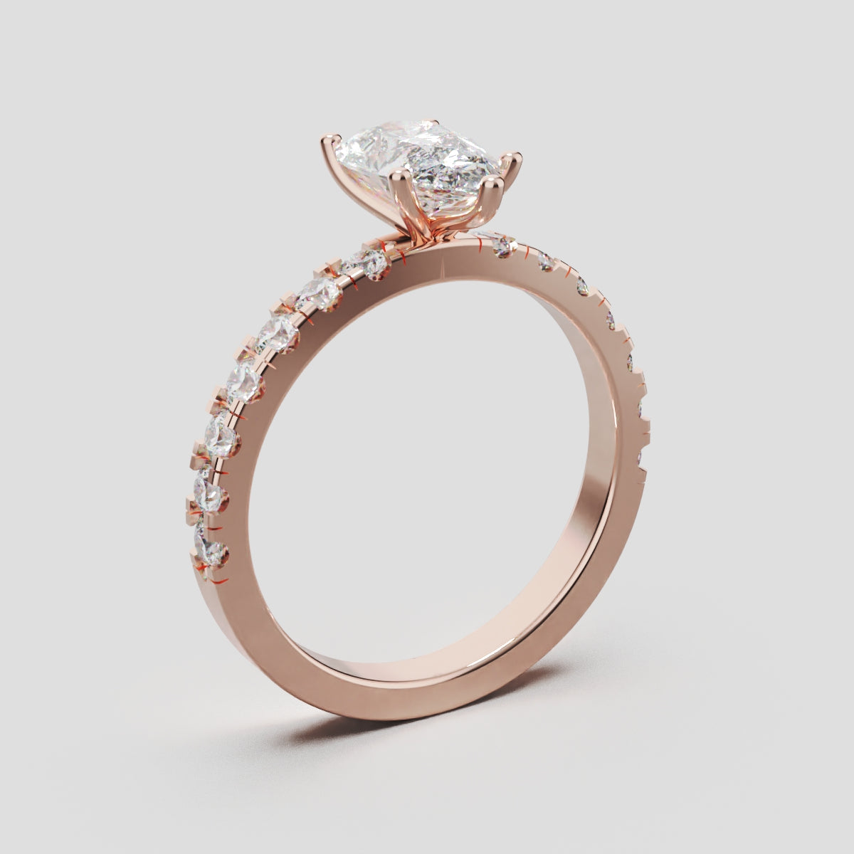 Corrente, 1ct pear lab grown diamond engagement ring, 2.0mm Pave, 5 Prongs, 18K rose gold - ne